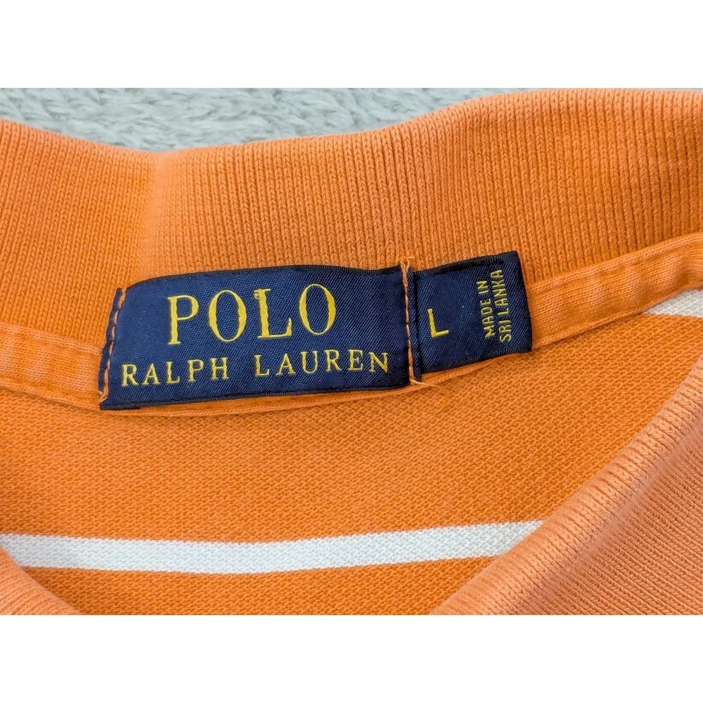 Polo Ralph Lauren Men's Size Large Orange White Stripe Classic Fit Polo Shirt